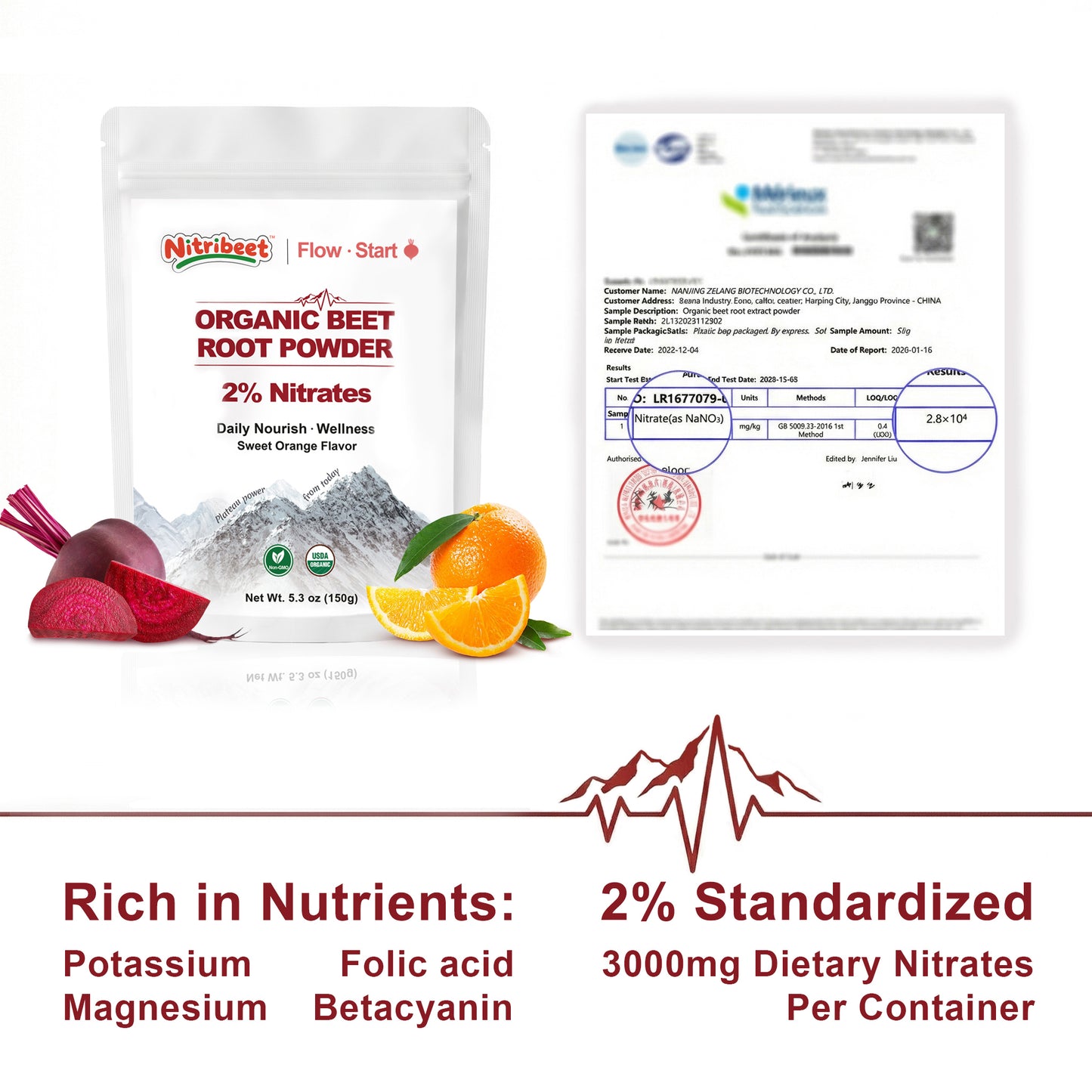 Organic Beetroot Powder | 2% Nitrate | Sweet Orange Flavor